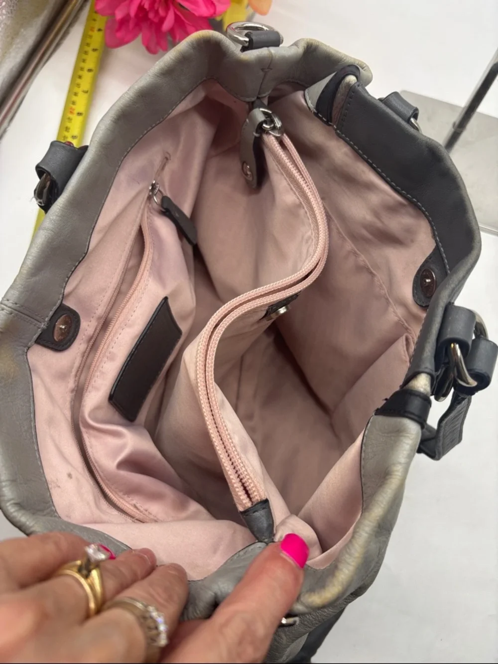 Coach Gray and Black Leather Shoulder Bag As In Condition CP10048